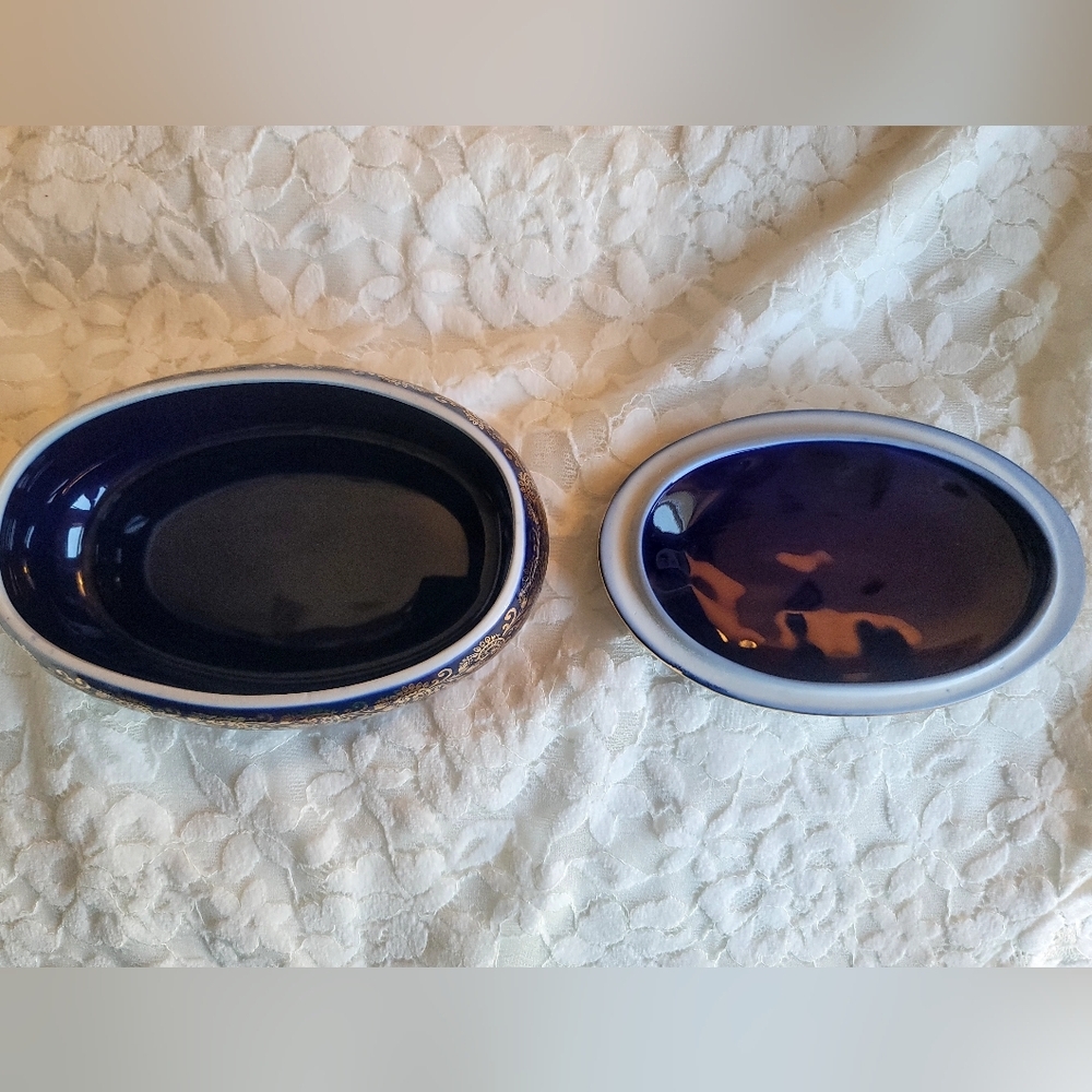 Vintage Limoges France 22-Karat Gold Trinket Box in Cobalt‎ Blue Pre 1930 Signed - Picture 5 of 14